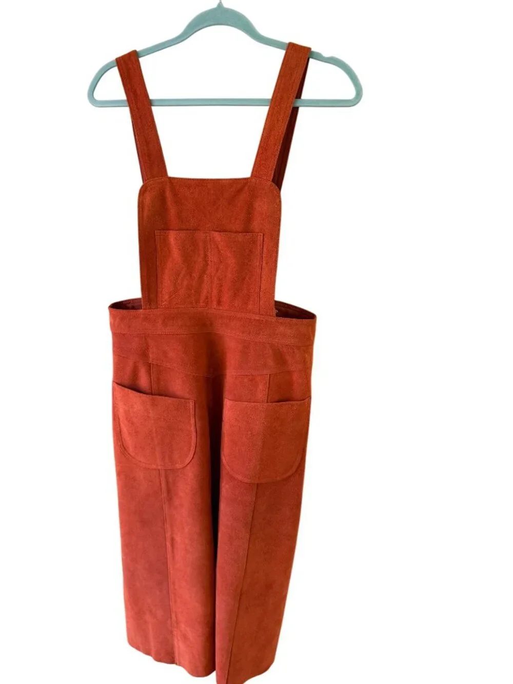 Free People Womens Midi Apron Dress Size 10 Burnt Orange Suede Bib Lined Retro